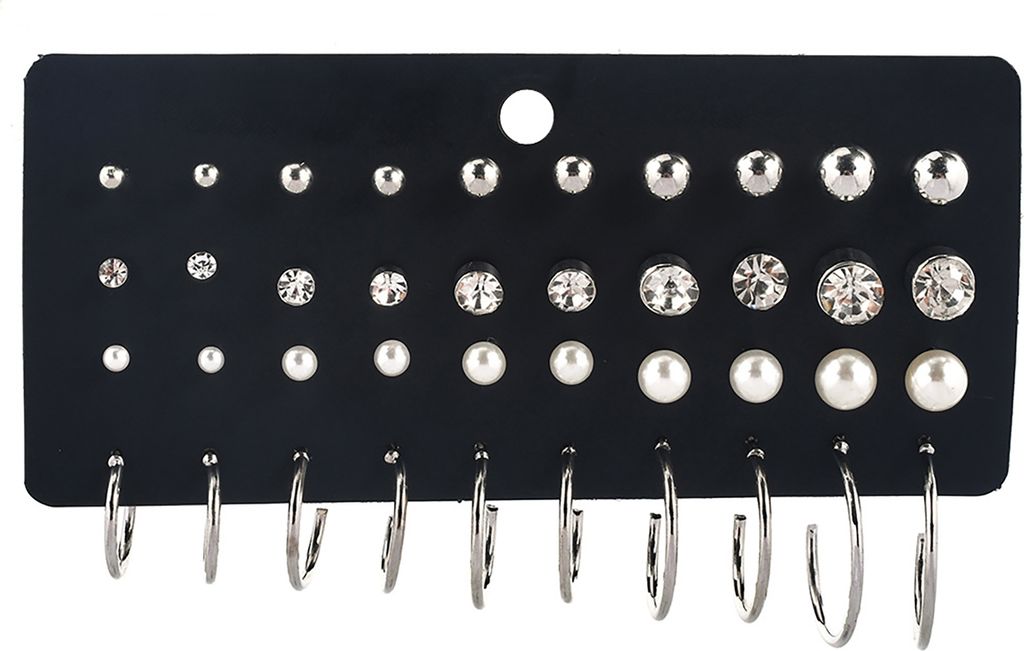 40 Teile/Blatt Exquisite Frauen Faux Perle Zirkonia Runde Ohrstecker Ohrring Schmuck Zubehör-Silber