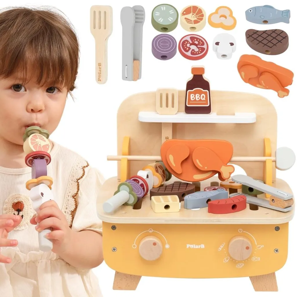 Barbecue en bois Viga robuste - Set de grillade éducatif 20 pièces incluses