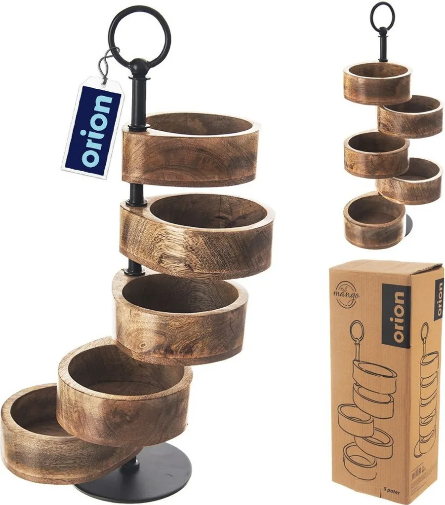 Plateau de service étagé en bois de manguier massif 5 niveaux Orion 44cm
