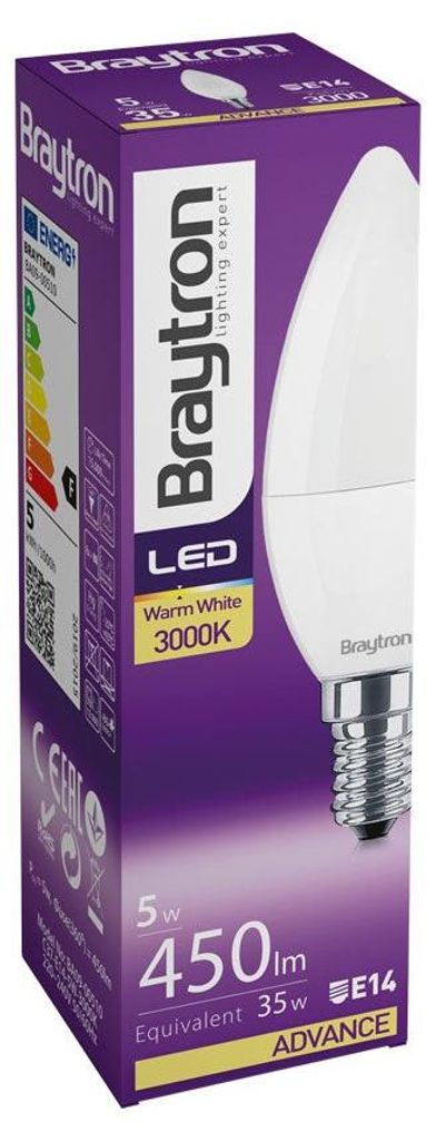 Braytron LED E14 Leuchtmittel 5W C37 3000K Warmweiß Produktbild 