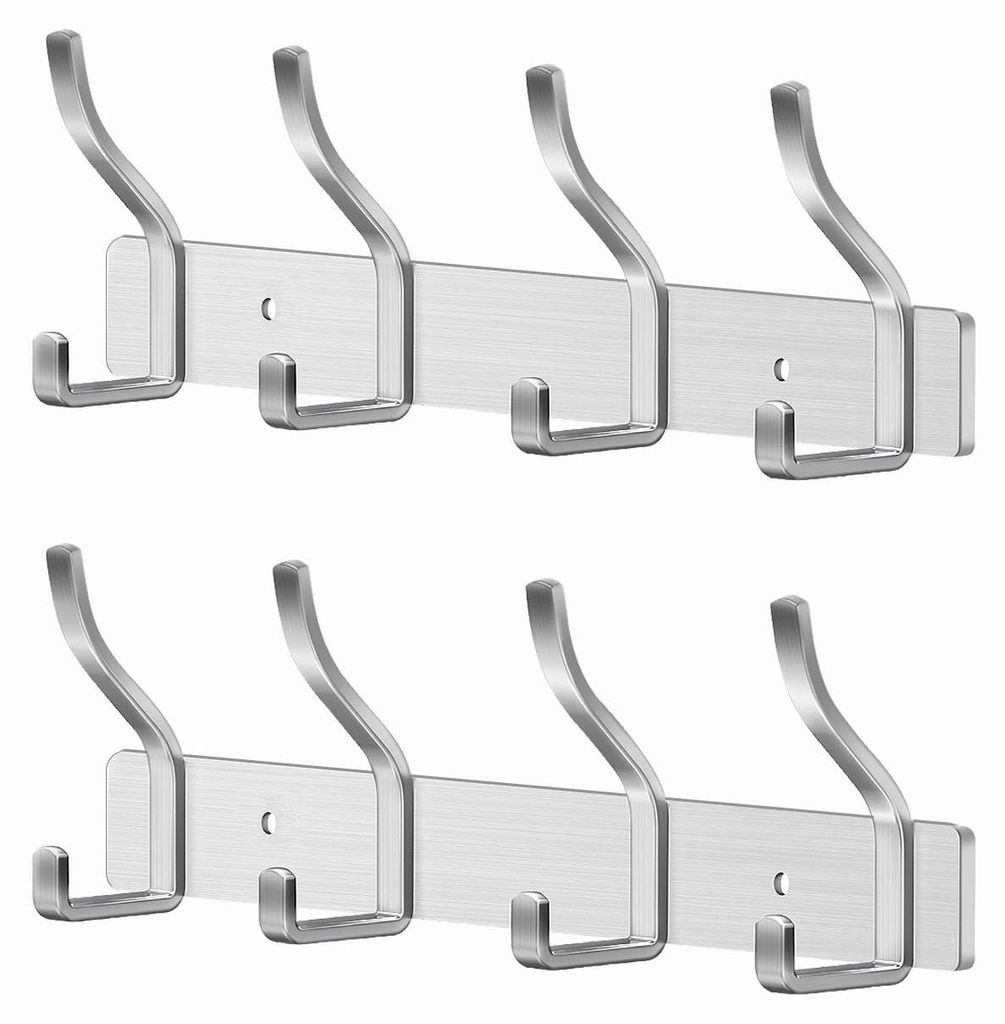 Kleiderhaken aus Edelstahl, silberfarbene Garderobe, Wandhaken mit 4 Haken, Wandhaken für Schlafzimmer, Badezimmer, Küche, Kleiderständer (silbe...