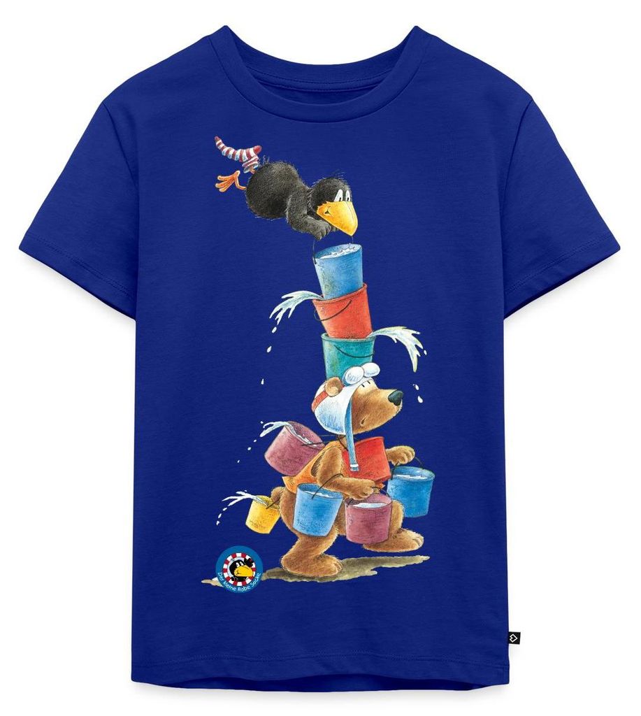 Spreadshirt Der kleine Rabe Socke mit Eddi Wassereimer Kinder Premium T-Shirt, 110/116 (4 Jahre), Royalblau
