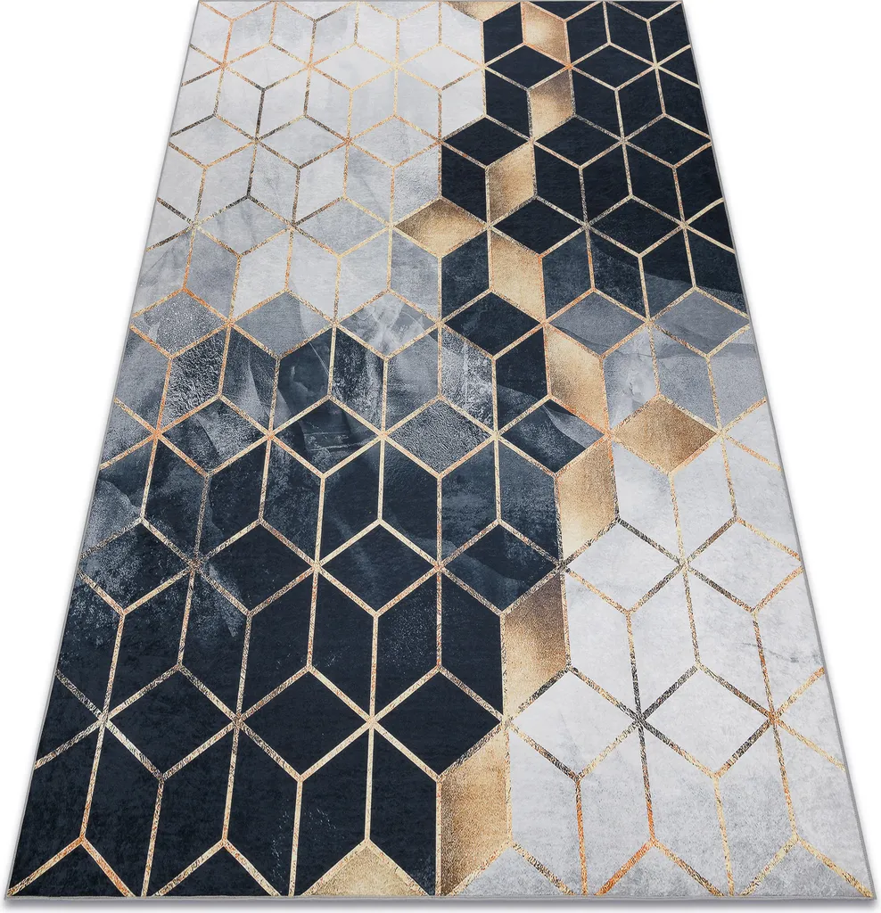 Tapis de lavage 1171 Cube géométrique noir et or - ANDRE 120x170 cm