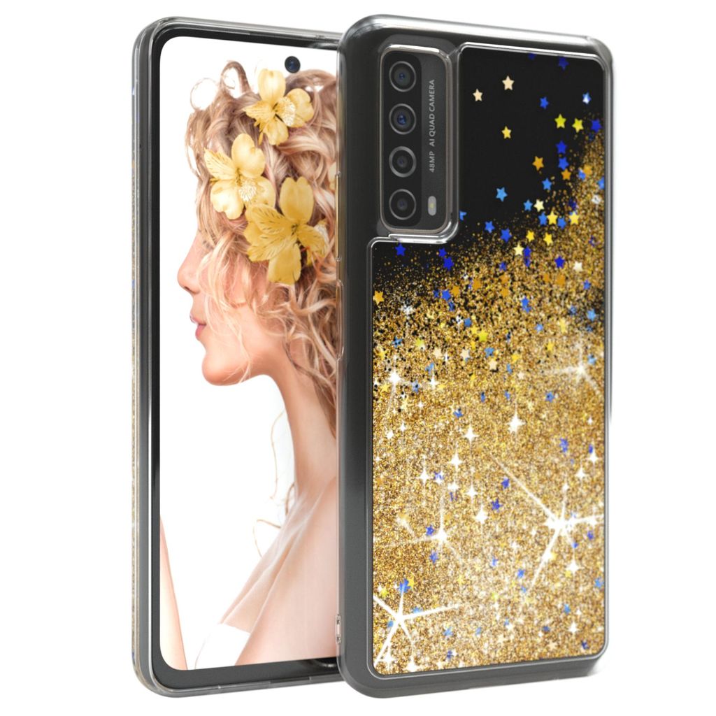 EAZY CASE - Glitzer Hülle kompatibel mit Huawei P Smart 2021 / Y7a Glitzer Schutzhülle, Soft Case, Backcover Transparent mit Motiv