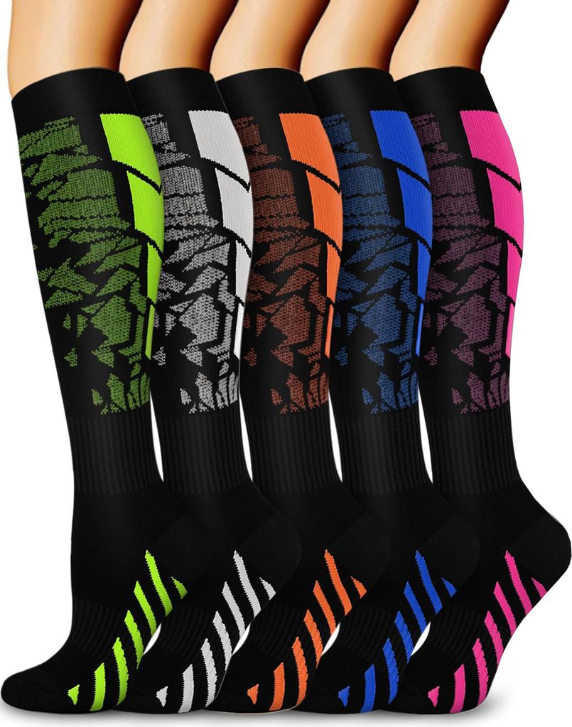 5x Sportliche, bunte Kompressionssocken, Damen Herren, Produktbild 