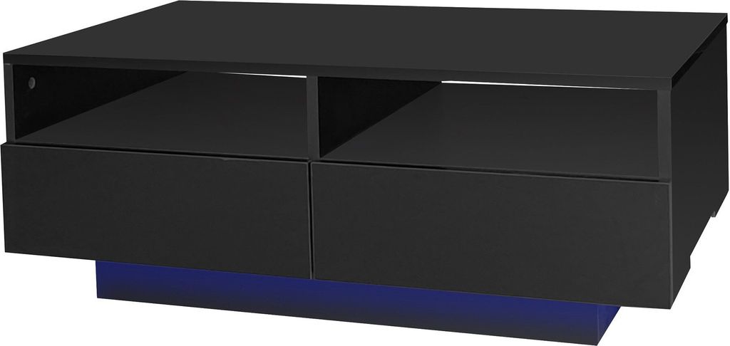Couchtisch LED Wohnzimmertisch Teetisch Sofatisch Lagerplattform mit 4 Schubladen Beistelltisch fuer Wohnzimmer Schlafzimmer Aufbewahrungstisch