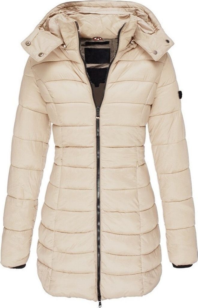 ASKSA Damen Winter Jacke Warme Stepp Mantel Lang Daunenjacke uebergangsjacke mit Kapuze Wintermantel, Khaki, 2XL