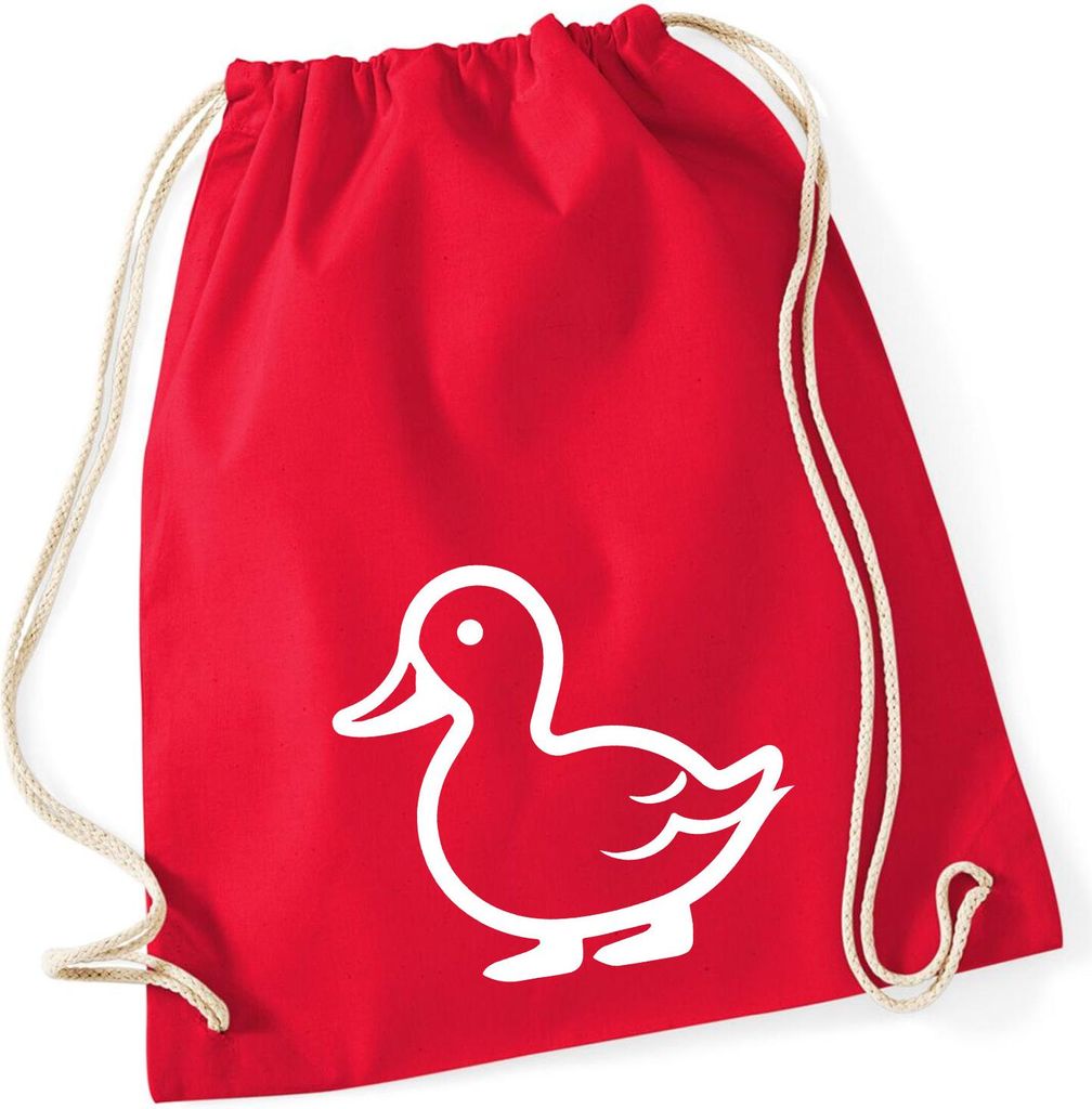 Huuraa Turnbeutel Ente Silhouette 12 Liter Classic Red Baumwolle Rucksack Geschenkidee
