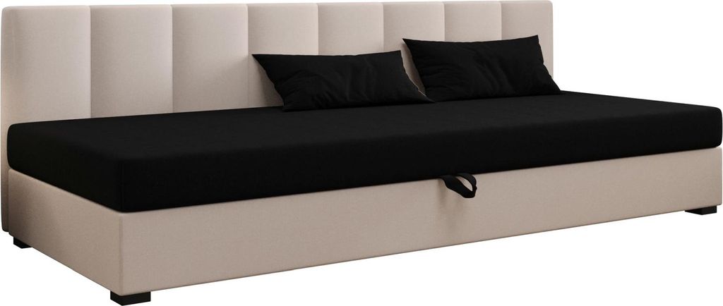 AURA SOFA Boxspringbett ZIKA BIZ 80x195 Komplett-Set mit Bonell Matratze, Polsterbett mit Bettkästen - Hellbeige/Schwarz, SAWANA 01/14