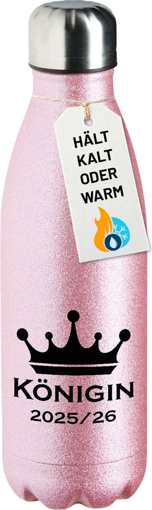 Huuraa Trinkflasche Königin 2025/26 Schützenkönigin 500ml Pink Edelstahl Wasserflasche Trinkflasche Geschenkidee