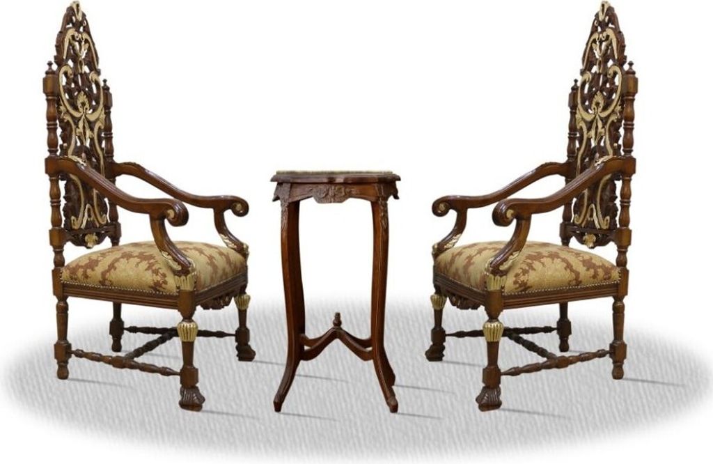 Casa Padrino Barock Thronstuhl Set mit Beistelltisch - Luxus Edition