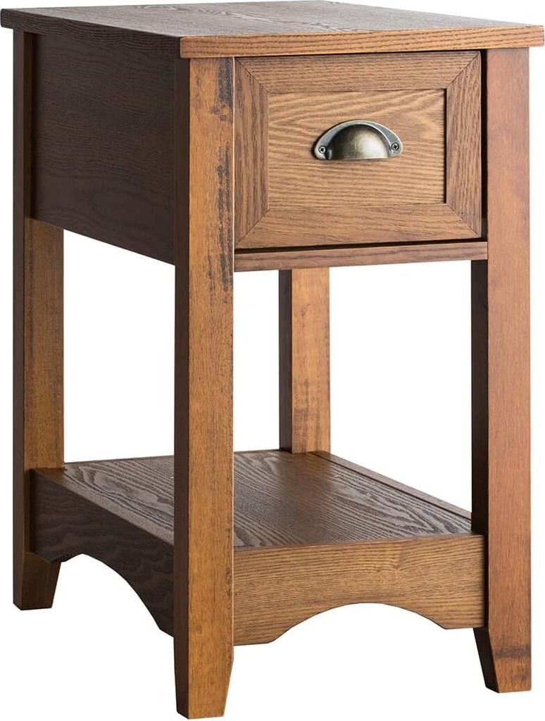 COSTWAY Beistelltisch mit Schublade und Ablage, 2-stöckiger Sofatisch, schmaler Nachttisch, Kaffeetisch für Wohnzimmer, Schlafzimmer, 56 x 33 x 5...