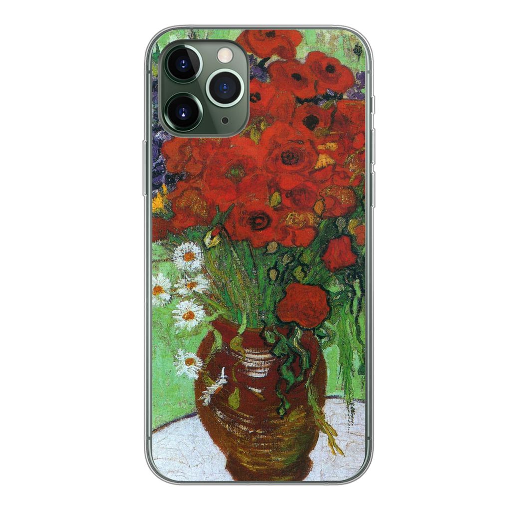 MuchoWow Handyhülle Schutzhülle Hülle für iPhone 11 Pro Vase mit roten Mohnblumen und Gänseblümchen - Vincent van Gogh Silikon Softcase Han...