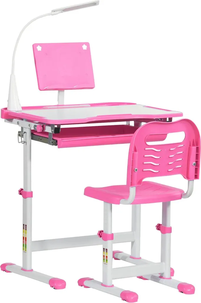 Bureau Rose Réglable en Hauteur 70x50 cm en Bois pour Enfant - Modèle L
