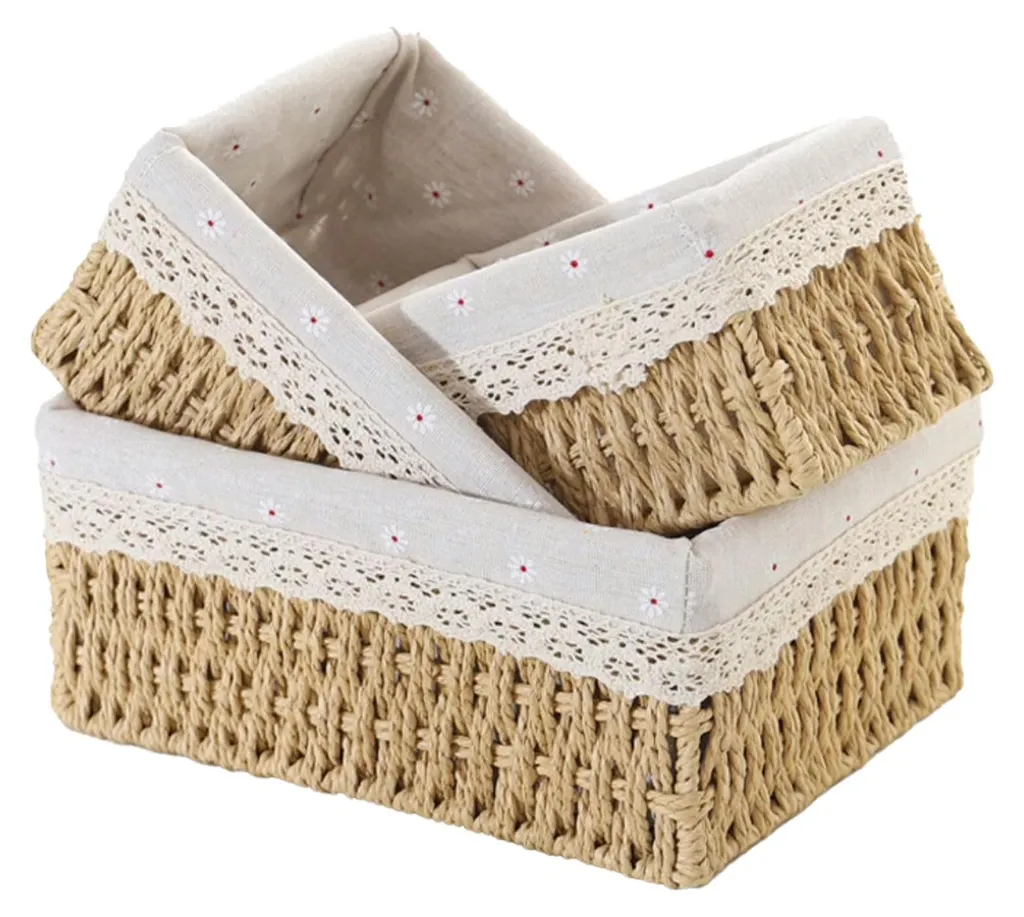 Lot de 3 Paniers de Rangement Tressés Jaunes pour Jouets et Maison
