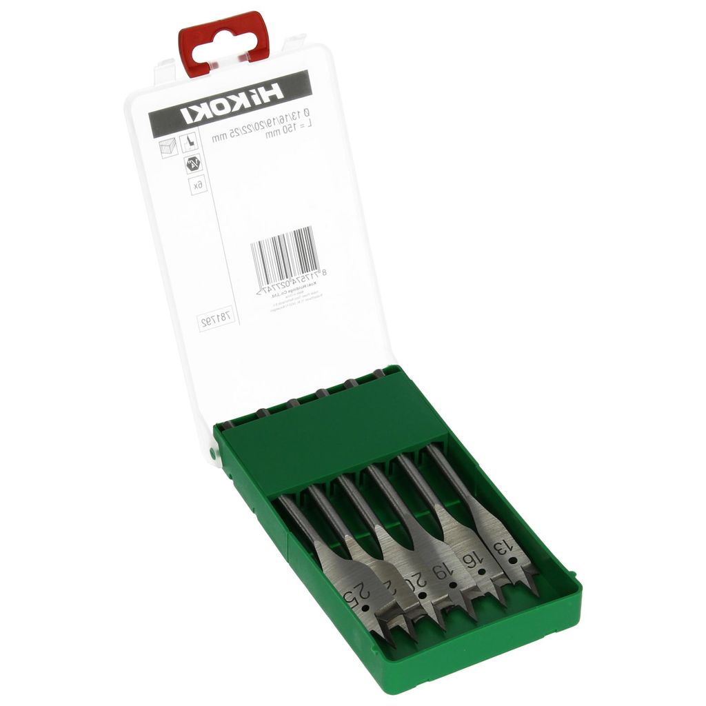 HiKOKI Holz-Flachbohrer-Set 781792 Flachfräsbohrer für alle Holzarten, Zentrierspitze, 6-teilig