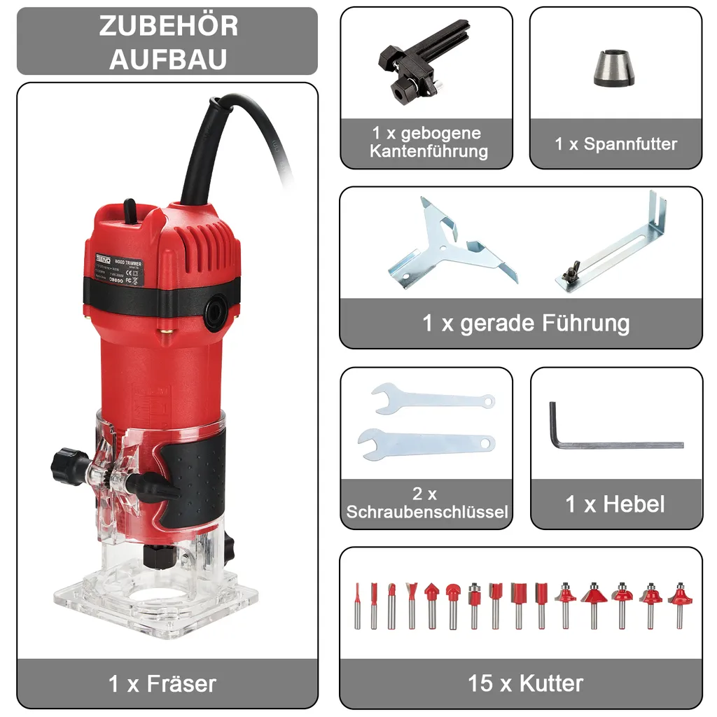 Défonceuse à bois 800W 31000 tr/min haute performance avec accessoires - 7