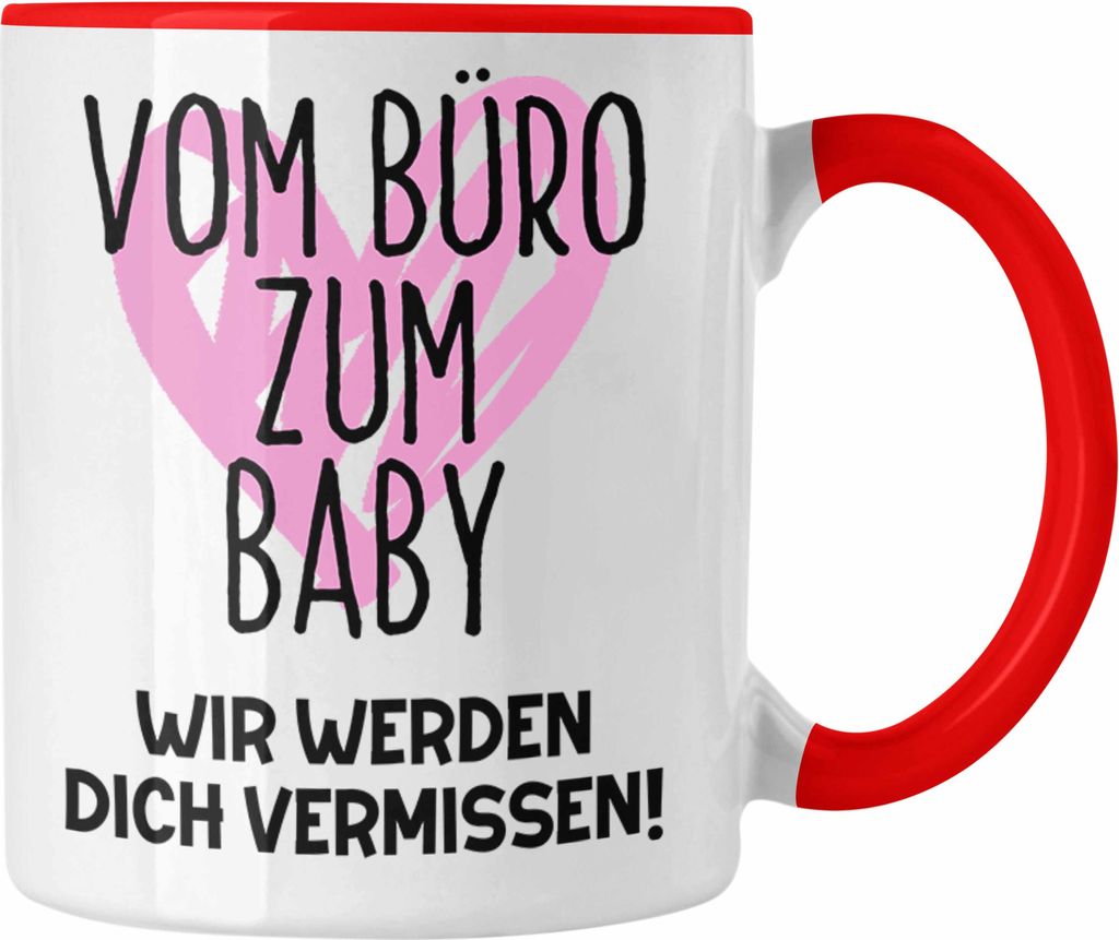 Trendation - Mutterschutz Geschenk Kollegin Tasse Abschied Werdende Mama Abschiedsgeschenk Arbeitskollegin Vom Büro Zum Baby (Rot)