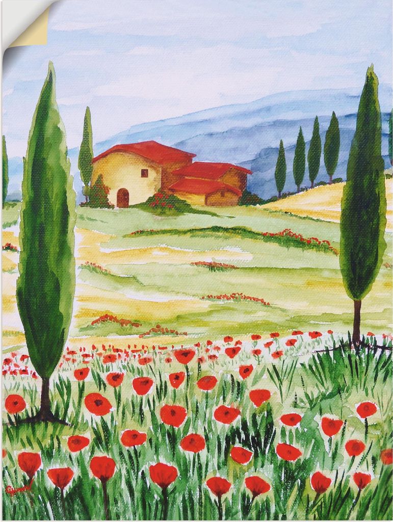 ARTland Wandbild, selbstklebend Blühender Mohn in der Toskana Größe: 45x60 cm