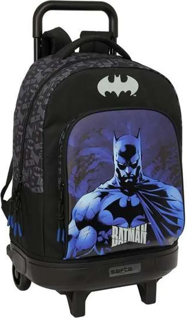 Cartable Batman Noir à Roulettes 33x45x22 cm - Grand Volume et Double Compartiment