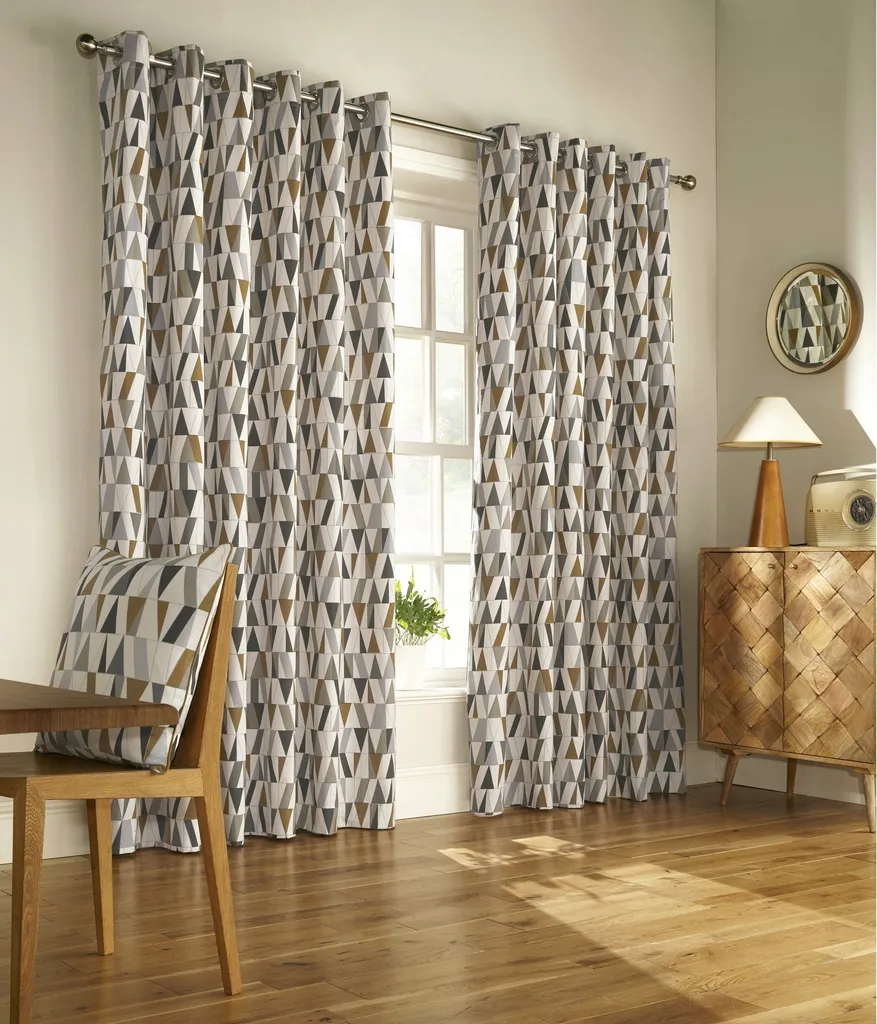 Rideau décoratif Reno Anthracite et Or, motifs graphiques 168x183