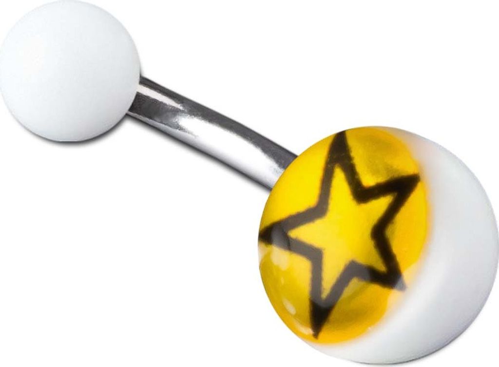 viva-adorno 1 Stück Bauchnabel Piercing Banane 316L Chirurgenstahl Kunststoff Kugeln Weiß Stern verschiedene Farben Z381, gelb