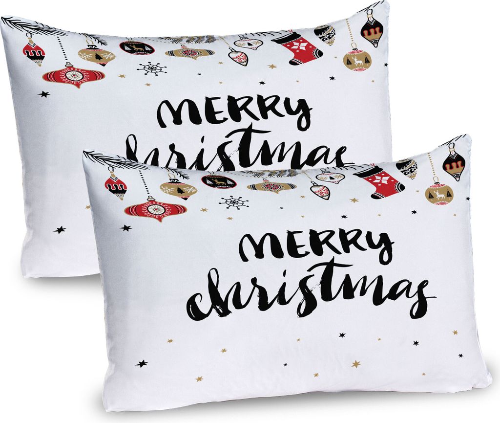 ABAKUHAUS Weihnachten Kissenbezug Packung mit 2, Fröhliches Weihnachtszitat mit der modernen Bürste, die kreativen Noel Phrase-inspirierend Druck...