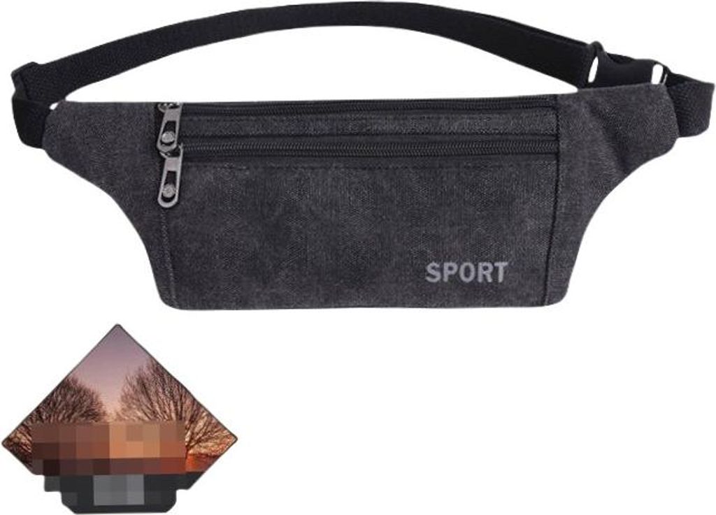 INF Canvas Bauchtasche mit Tasche - Outdoor Sport Gürteltasche Schwarz