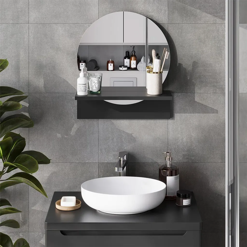 Miroir rectangulaire noir Vicco Elyra 40x47,5 cm avec tablette bois