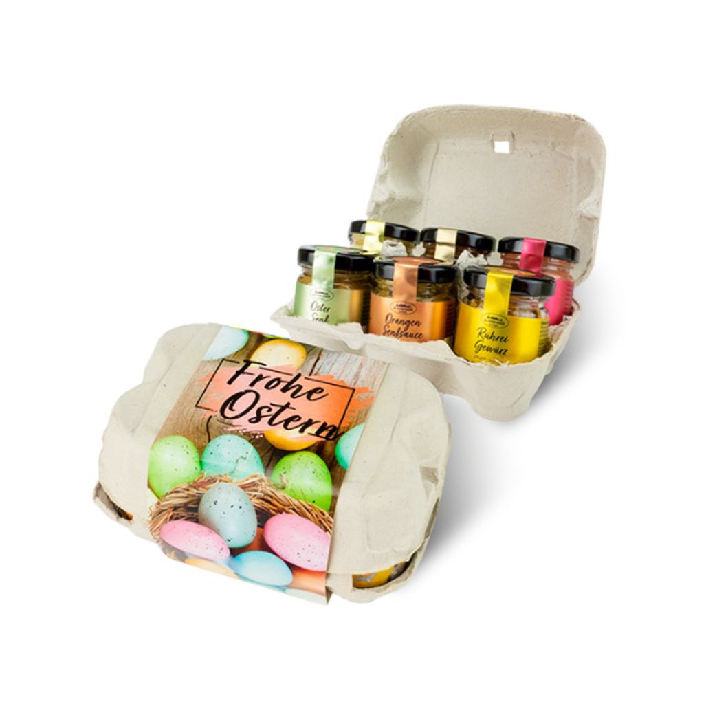 Eierschachtel "Frohe Ostern" (6x Mini Gläser) Produktbild 
