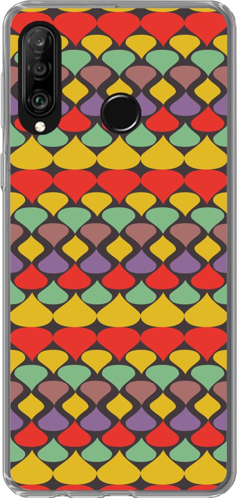 MuchoWow Handyhülle Schutzhülle Hülle für Telefoonhoesje Huawei P30 Lite Vintage - Retro - Farben - Muster Silikon Softcase Handy Hülle - Ha...