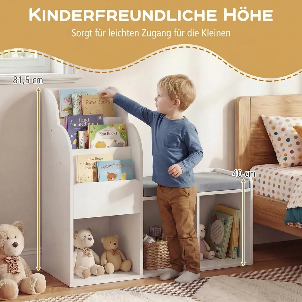 Meuble de Rangement Jouets et Bibliothèque Enfant avec Assise Intégrée - 5