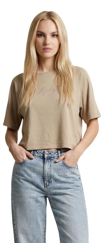 Replay OVER Damen T-Shirt Beige : Größe - L Größe: L