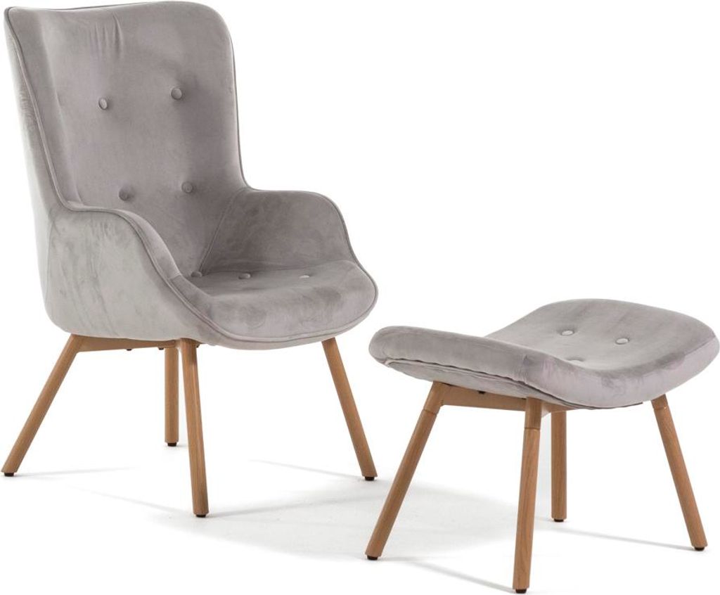 Gepolsterter samtsessel mit passendem fußhocker und beinen in holzoptik, sessel mit armlehnen, relaxsessel – elegant und bequem für wohnzimmer,...