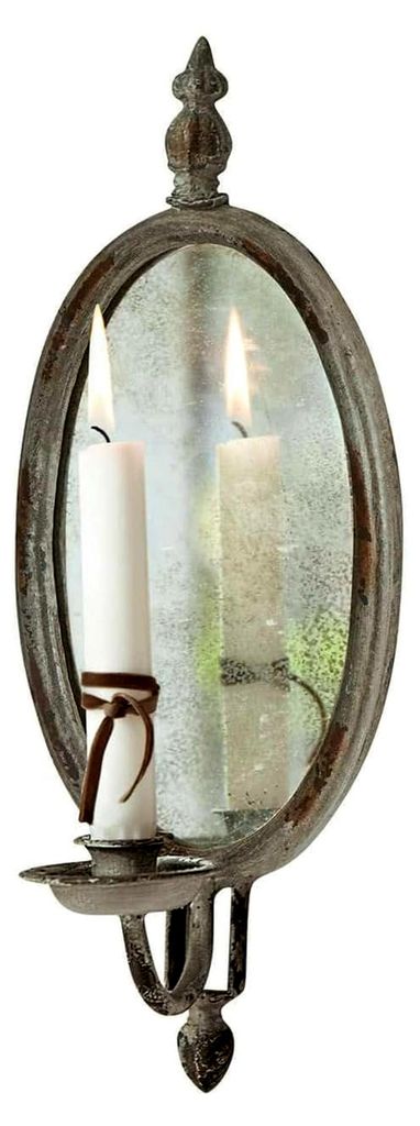 Kerzenhalter Eugene | Spiegel mit Halterung für Stabkerzen | Spiegelglas mit Eisenrahmen | Antiker Look | 37,5 cm, antikbraun