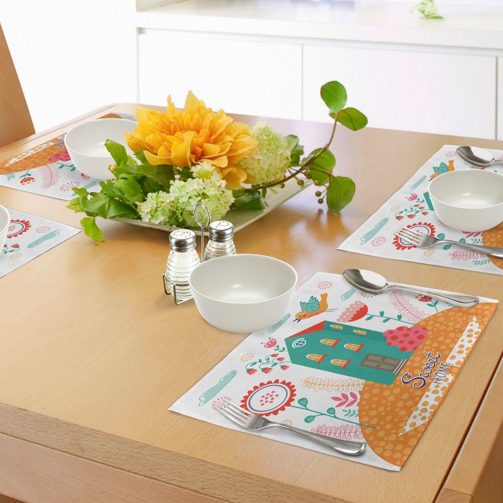 ABAKUHAUS Trautes Heim, Glück allein Platzmatten, Moderne Wohnung mit bunten blühenden Blumen fliegenden Vögel und Wolken, Tiscjdeco aus Farbfes...