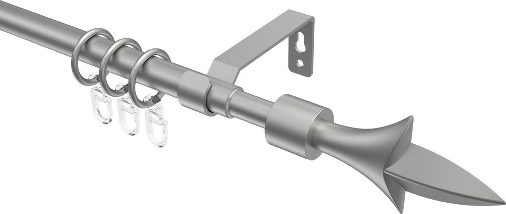 Interdeco Gardinenstange ausziehbar / Teleskop-Vorhangstange Silbergrau, Typ Hera Lily (Lilie), 16/13 mm Ø 1-läufig, 160-300 cm ausziehbar