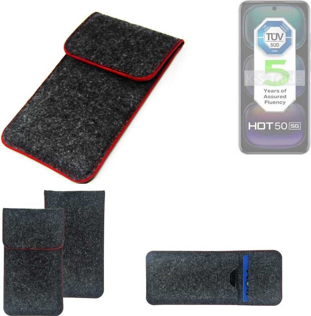 K-S-Trade Handy Schutz Hülle kompatibel mit Infinix Hot 50 5G Schutzhülle Handyhülle Filztasche Pouch Tasche Case Sleeve Filzhülle dunkelgrau