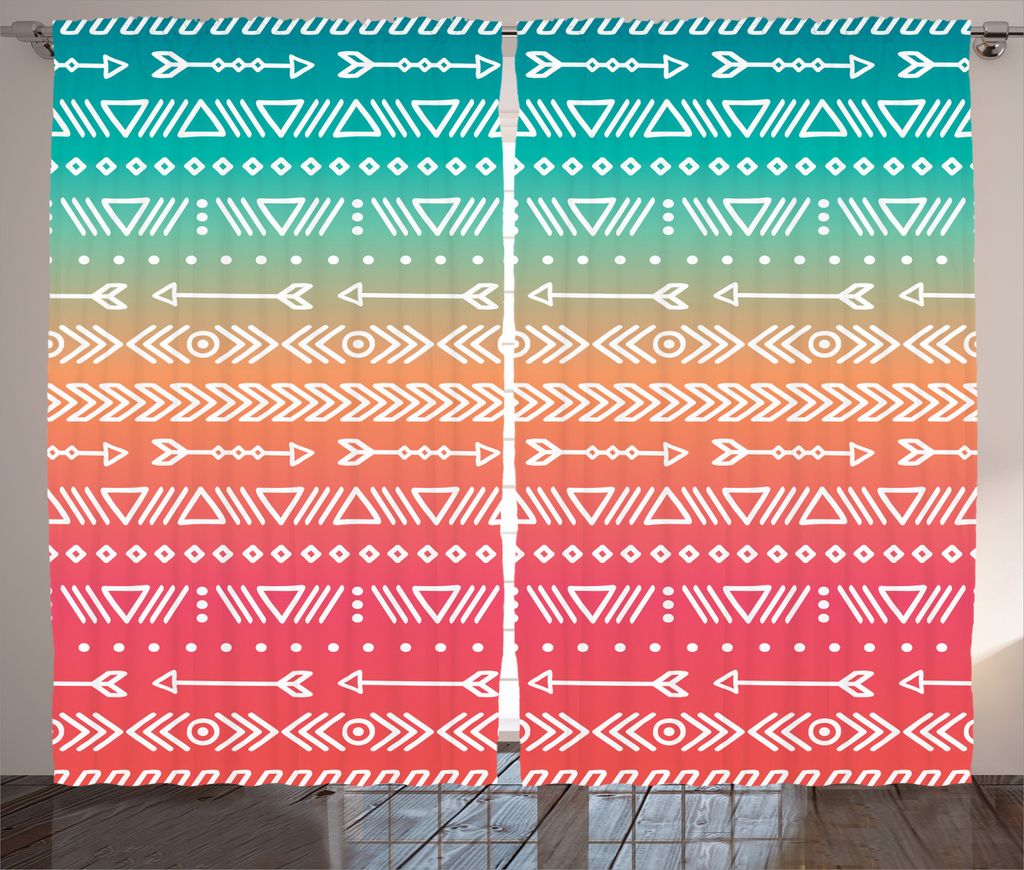 ABAKUHAUS Bunt Rustikaler Vorhang, Bohemian Ureinwohner Pfeil, Wohnzimmer Universalband Gardinen mit Schlaufen und Haken, 280 x 245 cm, Mehrfarbig