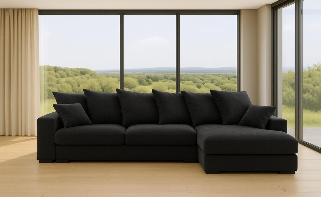Kaiser Möbel Ecksofa mit schlaffunktion und bettkasten, Sofa L-form, Couch L-form Gabon Graphit Ottomane Rechts