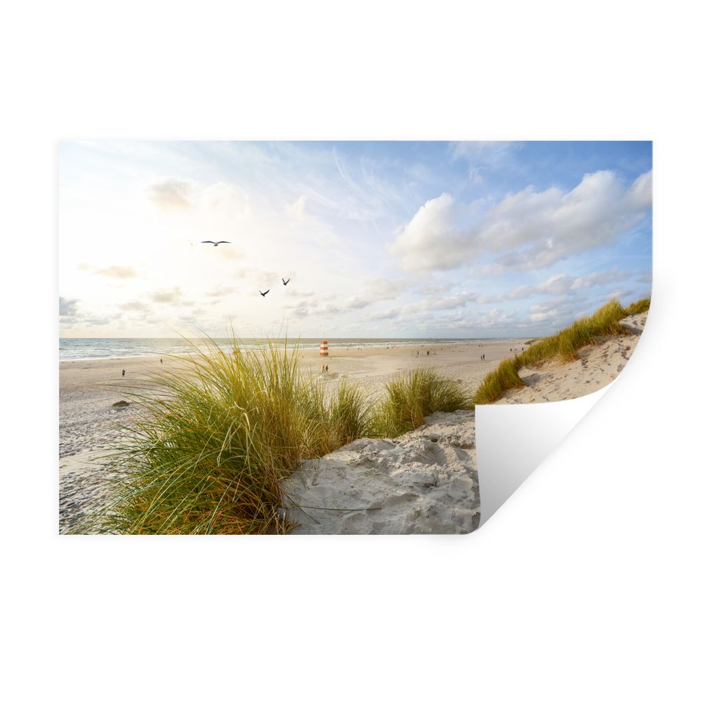 MuchoWow Wandtattoo Wandsticker Wandaufkleber Strand - Meer - Vögel 60x40 cm Selbstklebend und Repositionierbar - Wierderverwendbar - Selbstklebend