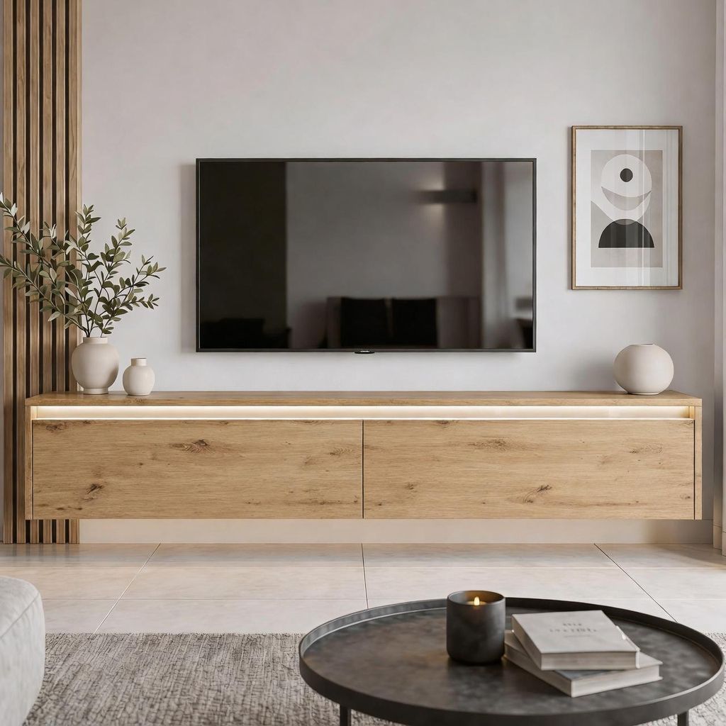 Meuble TV suspendu LUMI 170 cm en chêne Artisan | Meuble TV Image du produit 