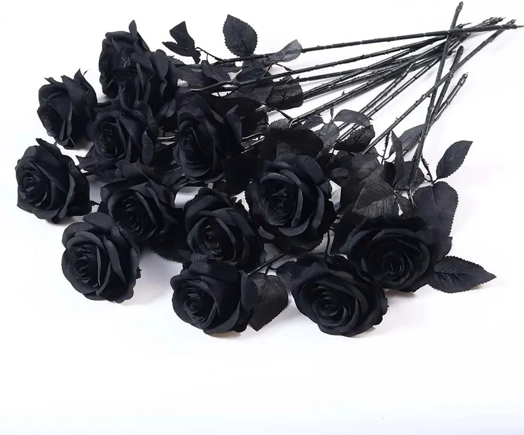 Roses Noires Artificielles Réalistes - 12 Tiges Longues de 53 cm