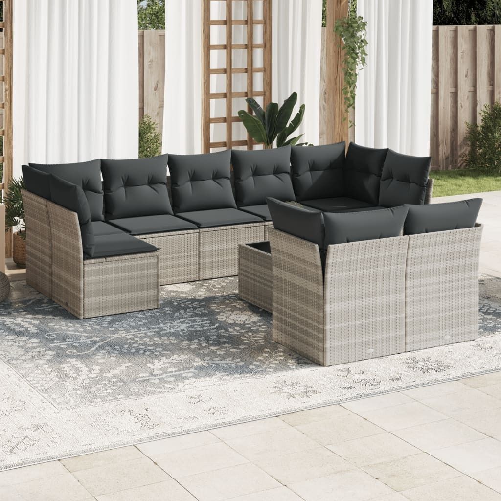 Maison Exclusive - 10-tlg. Garten-Sofagarnitur mit Kissen Hellgrau Poly Rattan