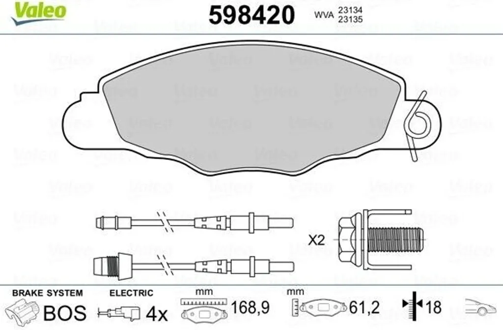 Garnitures de frein VALEO 598420 - Montage avant Peugeot 406 et 605