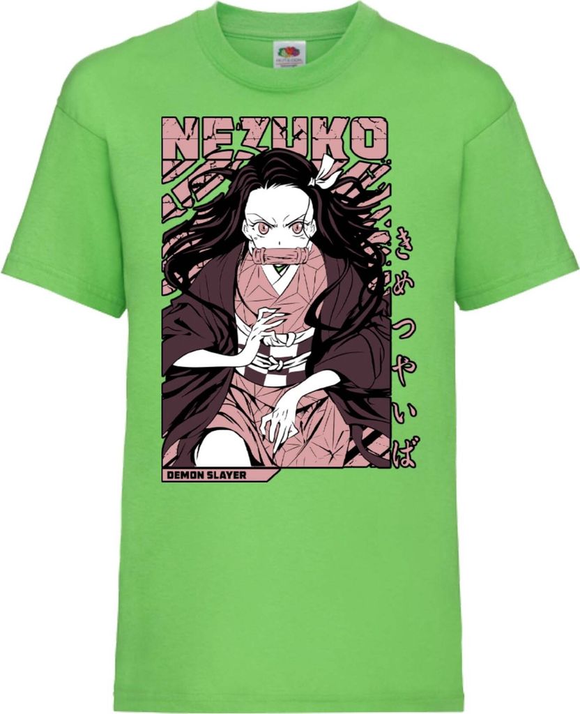 Kinder T-Shirt Demon Anime Slayer Nezuko Kamado 01 Demonic Form, 12-13 Jahr - 152 / Lime