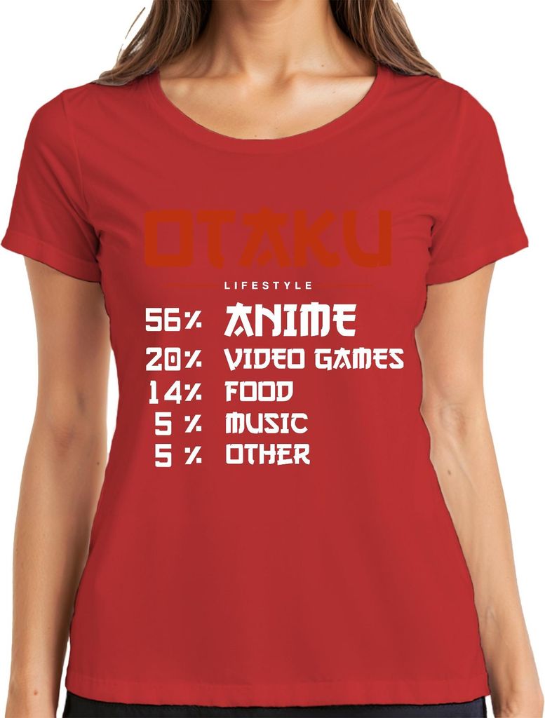 OTAKU LIFESTYLE 56% ANIME 20% VIDEO GAMES Manga Videospiele Japan Damen T-Shirt, Rot, S