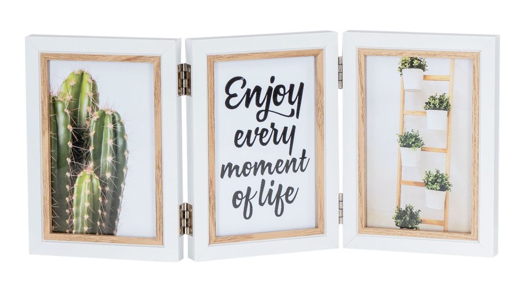 Bilderrahmen 3 Fotos Fotoaufsteller 10x15 MDF Holz Weiß Eiche Fotogeschenk Deko Collage Galerie Wohndeko Tischdeko