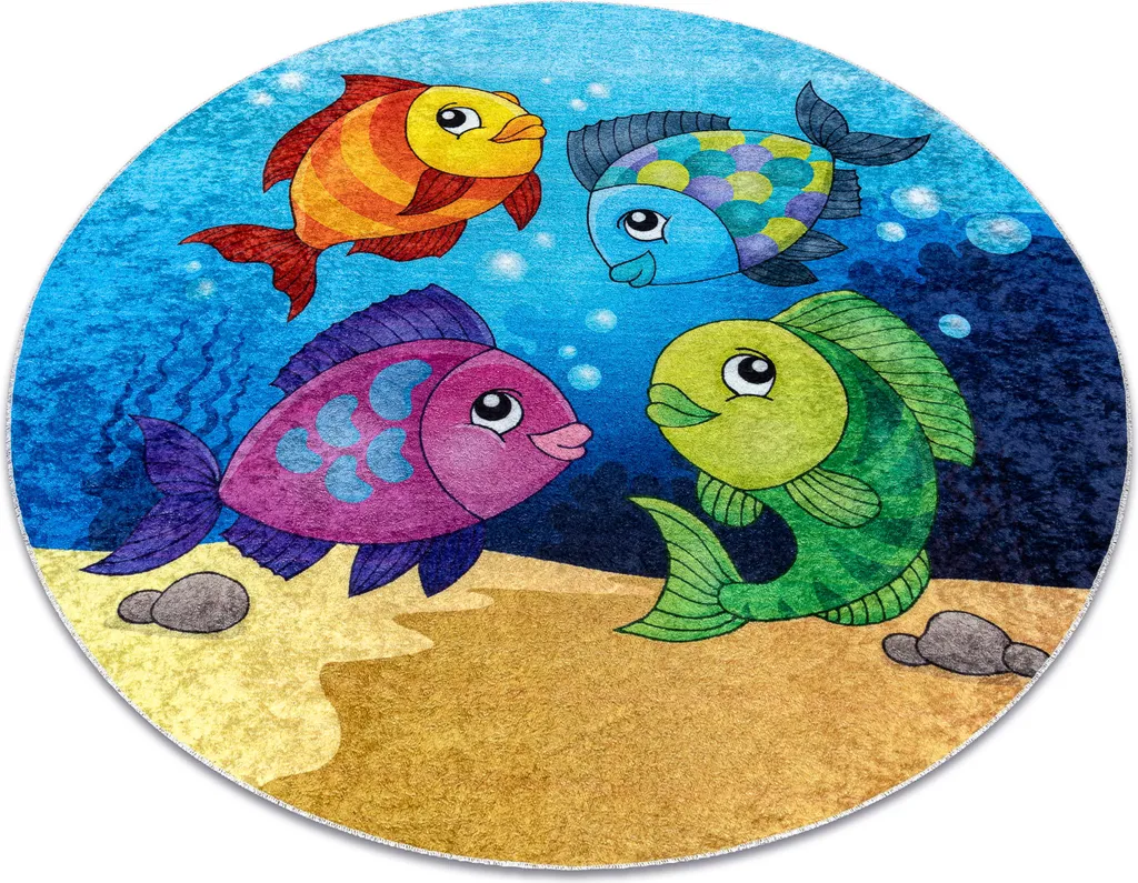 Tapis enfant antidérapant fini les glissades avec le modèle rond bleu
