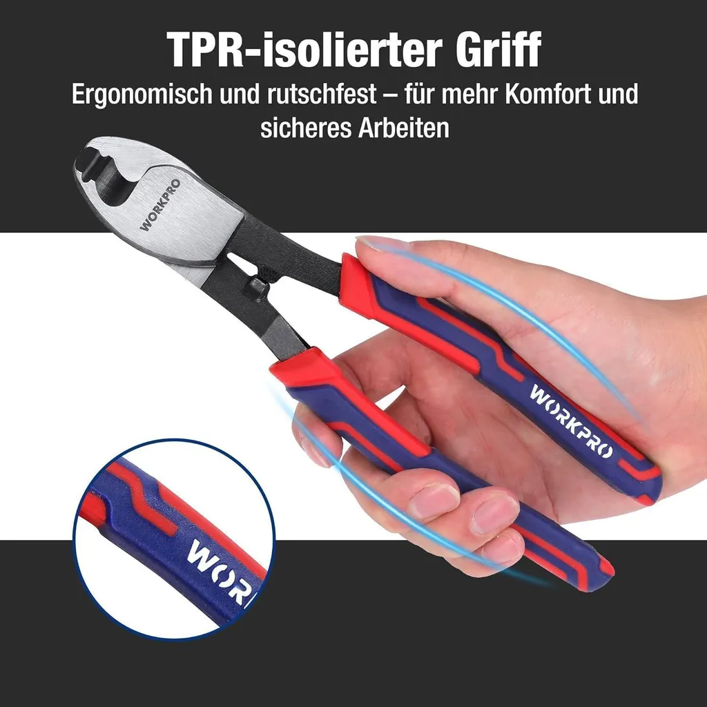 WORKPRO Coupe-câble 210mm en Acier Chrome-Vanadium pour Cuivre